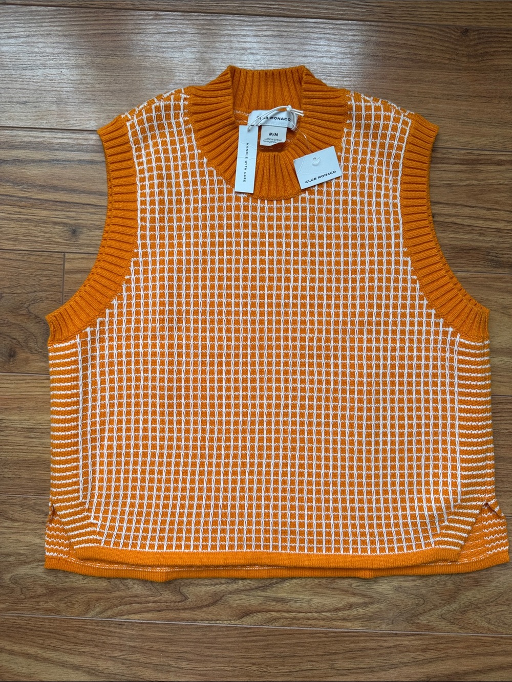 Club Monaco Orange & White Knit Sleeveless Sweater